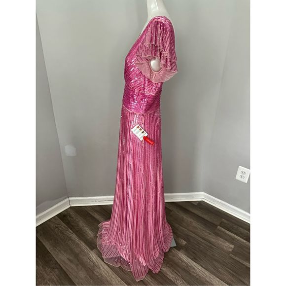 MAC DUGGAL EMBELLISHED FLUTTER CAP SLEEVE A LINE GOWN - Picture 7 of 10
